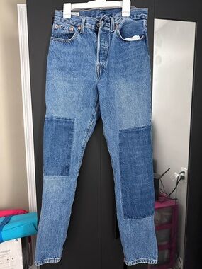 501 Classic Blue Patchwork Straight-Leg Jeans